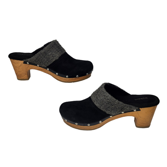 Black Studded Mules Clogs Womens 7 Cable Knit Slip Ons Wood Chunky Comfy Warm - Picture 2 of 11